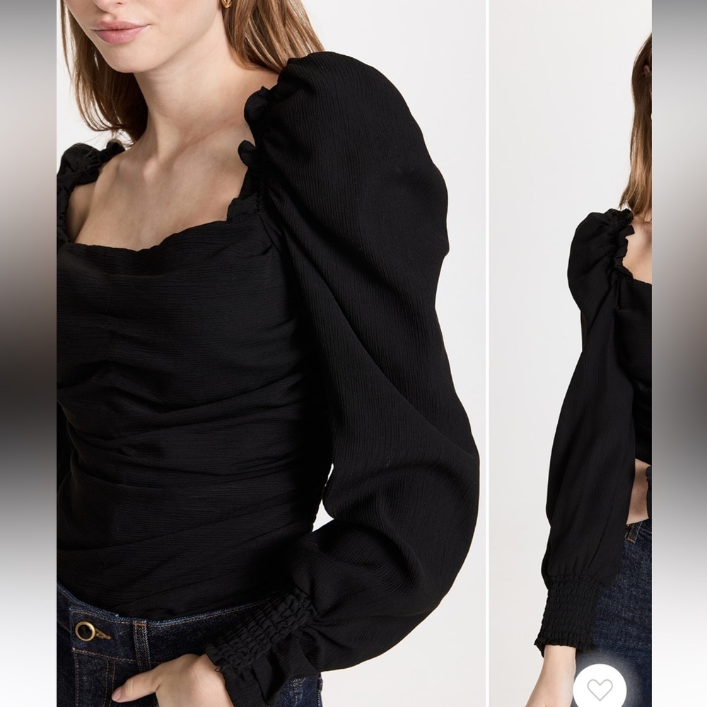 ASTR The Label Women's Puff Sleeve Square Neck Top Size XS Black